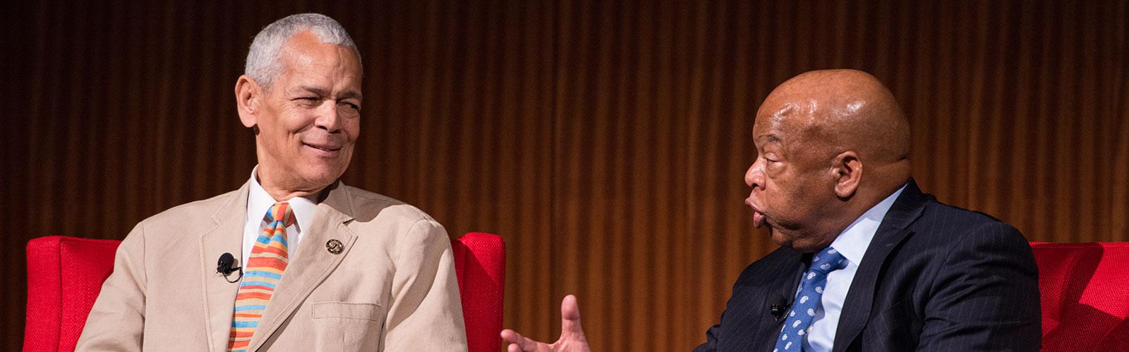 Founding Director of the National Museum of African American History and Culture, Julian Bond, Former Chairman of the NAACP, John Lewis, US Representative from Georgia. Photo Wikipedia